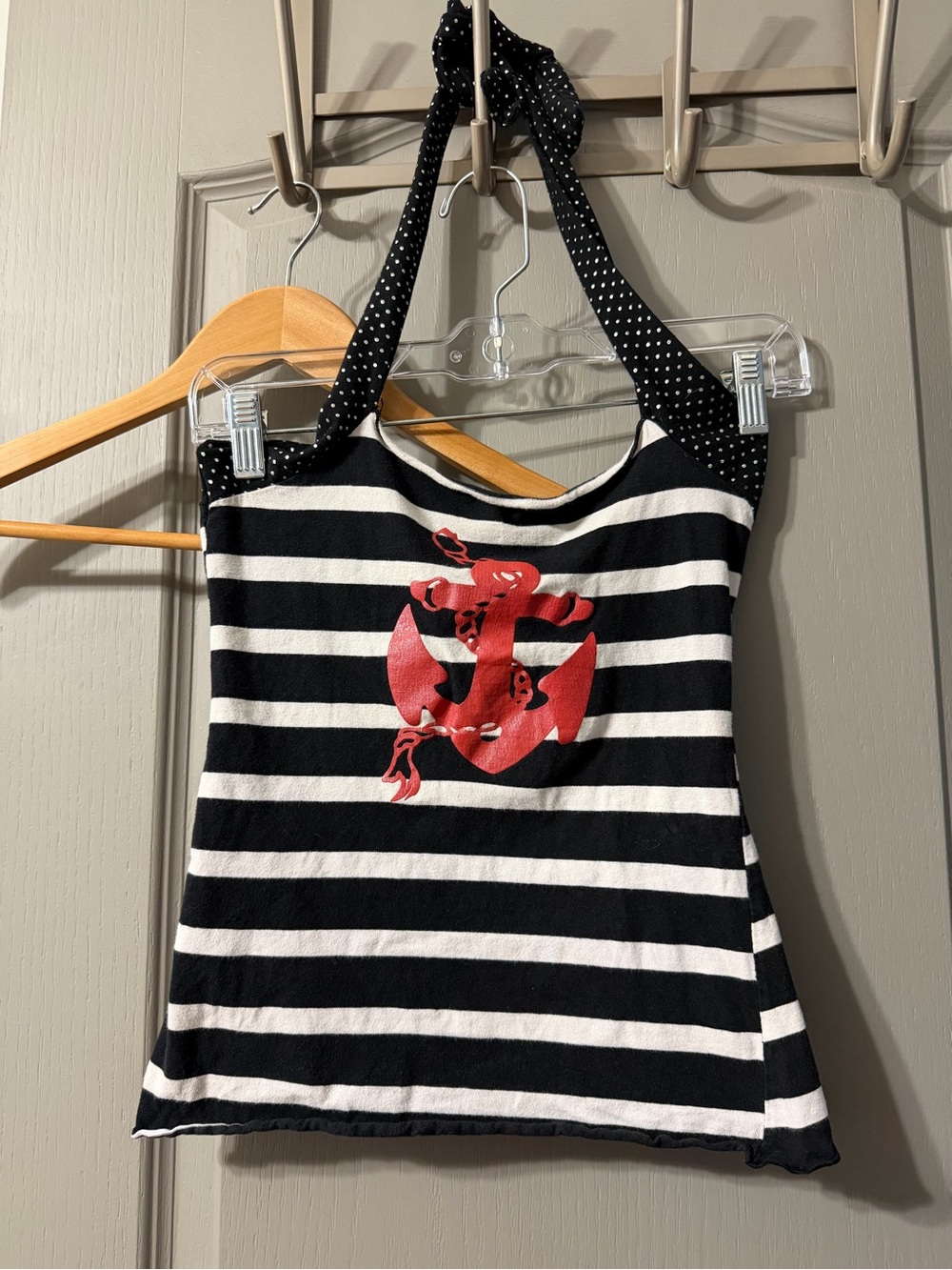 True Love Womens Black & White Striped Halter Top pin-up sailor style Small